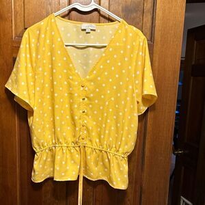 Loft Outlet Yellow Polka Dot Shirt Medium